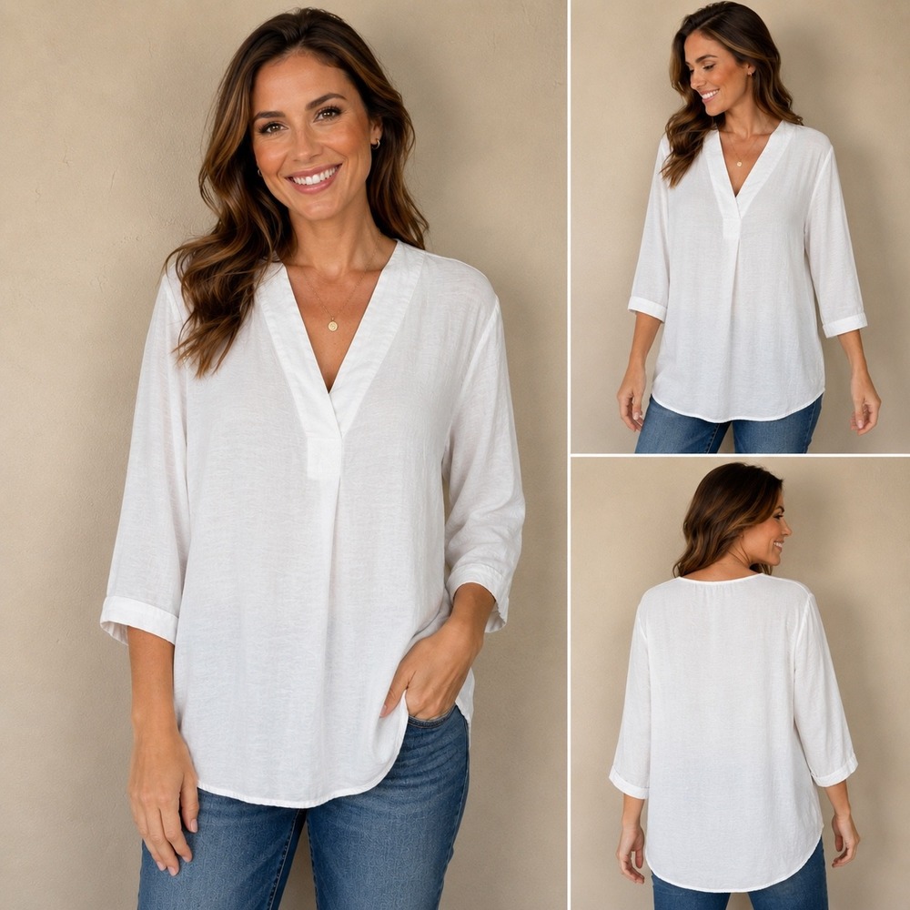 Soft Surroundings Tunic Blouse Womens XL White High Low Layered Flowy Travel Vac
